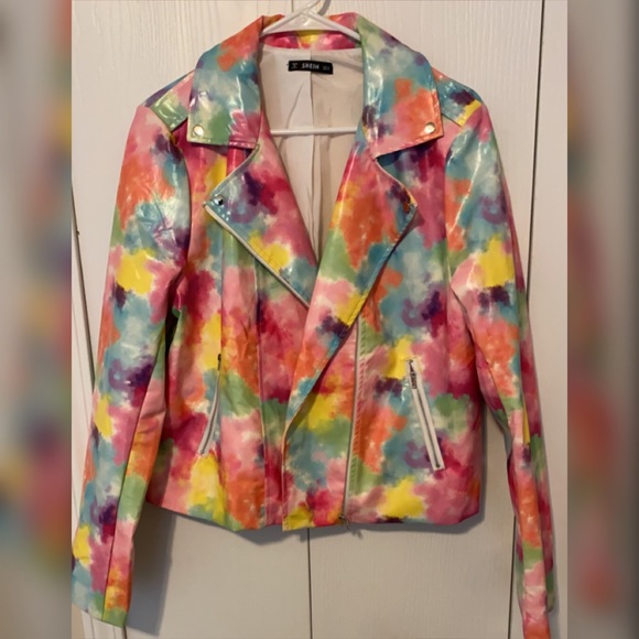 SHEIN Jackets & Blazers - SHEIN Tie Dye rainbow PU/faux Leather Moto Jacket size XL
